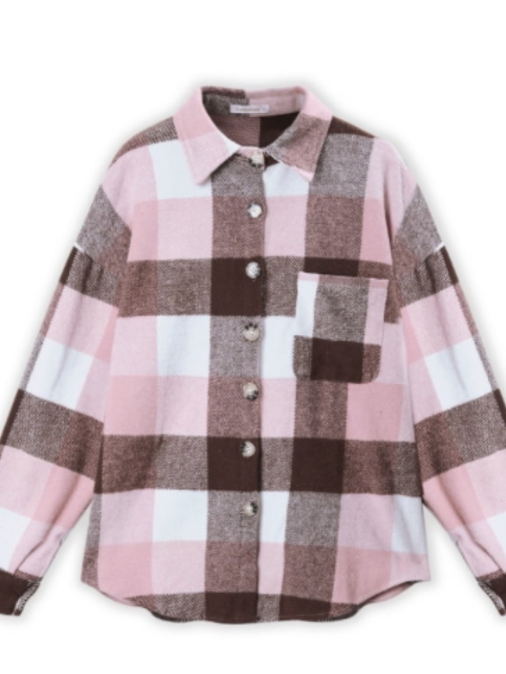 Women's Pink & Brown Plaid Button-Up Shacket